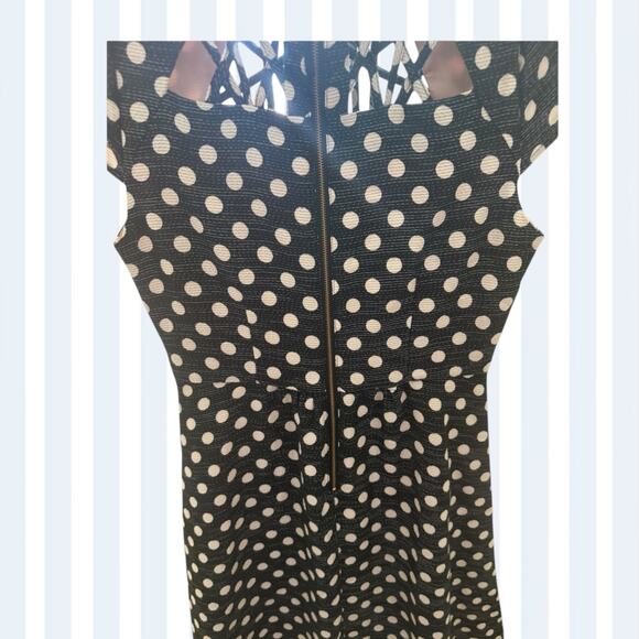 Anthropologie Maeve Black Cream Pok-a-dot Fit and Flare Dress. 4 - Picture 4 of 12